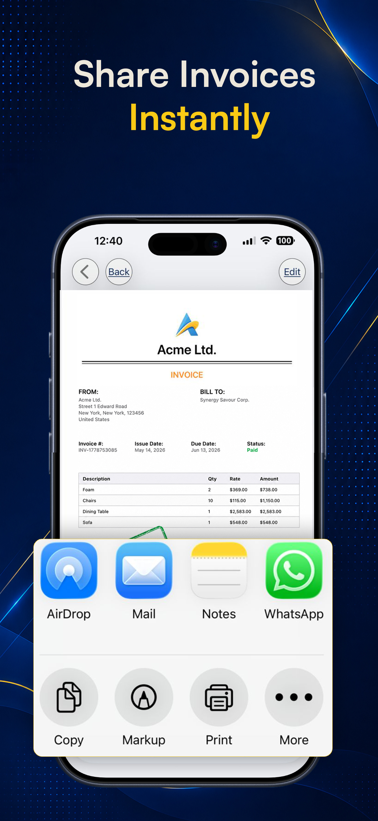 Share invoices instantly